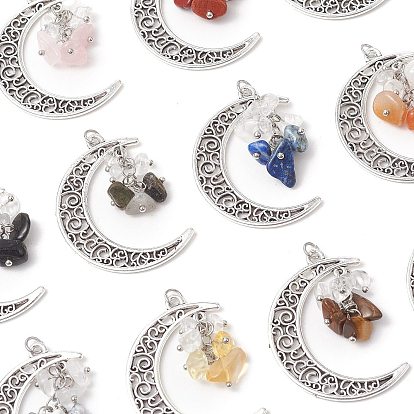 12Colgantes de cuentas de piedras preciosas y chips de vidrio mezclados, naturales y sintéticos, encantos de luna de aleación