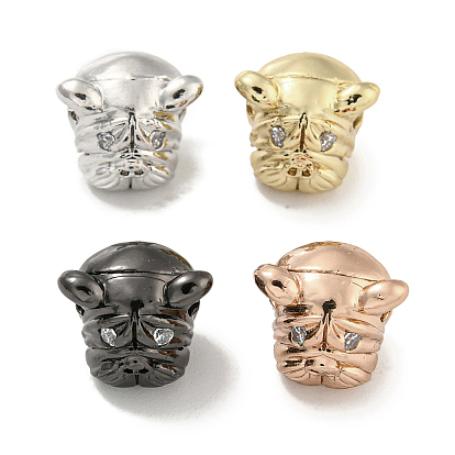 Brass Micro Pave Clear Cubic Zirconia Beads, Cadmium Free & Nickel Free & Lead Free, Dog