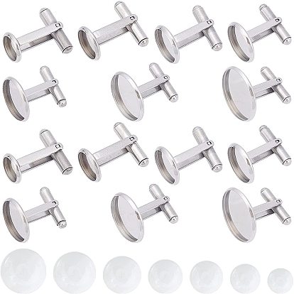 28pcs 304 Stainless Steel Cuff Buttons and Transparent Half Round Glass Cabochons, for Apparel Accessories