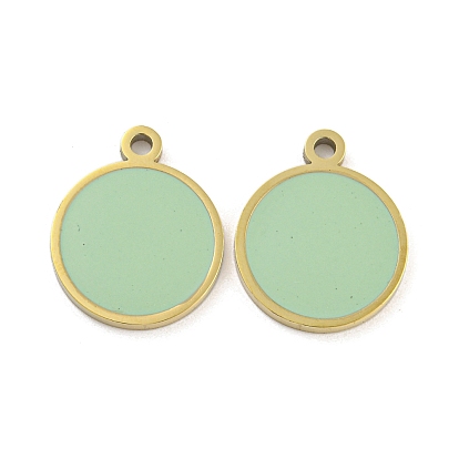 316 хирургические эмалевые подвески из нержавеющей стали, плоский круглый шарм, золотые