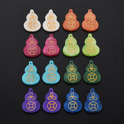 Natural Map Stone/Picasso Stone/Picasso Jasper Pendants, Dyed, Gourd/ Calabash with Gold Painted Coin Pattern