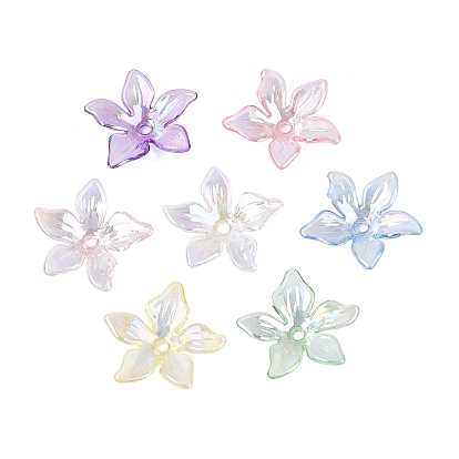 Transparent Plastic Bead Caps, 5-Petal Flower, AB Color Plated