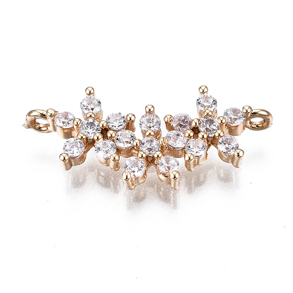 Brass Micro Pave Clear Cubic Zirconia Links Connectors, Long-Lasting Plated, Cadmium Free & Lead Free, Flower