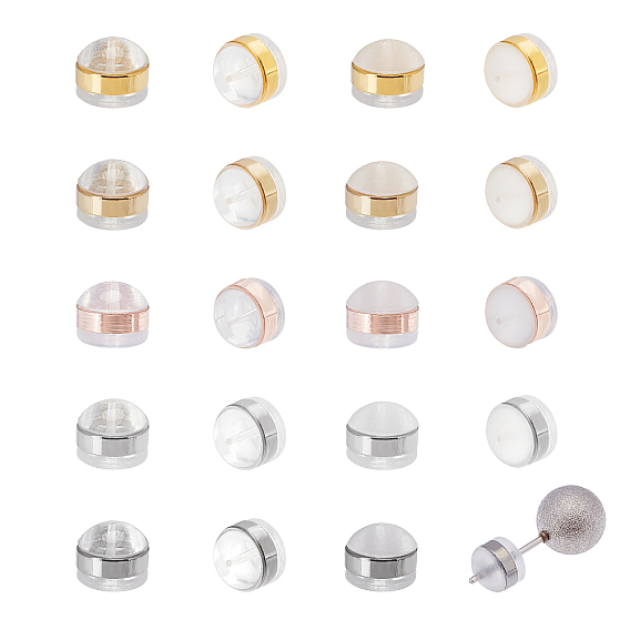 40Pcs 5 Colors Brass Rings Silicone Ear Nuts, Earring Backs