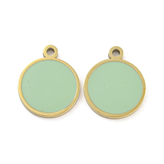 316 хирургические эмалевые подвески из нержавеющей стали, плоский круглый шарм, золотые