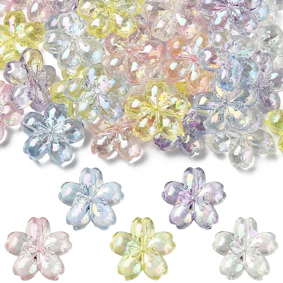 40Pcs 5 Colors UV Plating Transparent Acrylic Beads, Sakura Flower, AB Color Plated