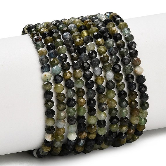 Бусы из натурального зеленого турмалина, граненые, круглые