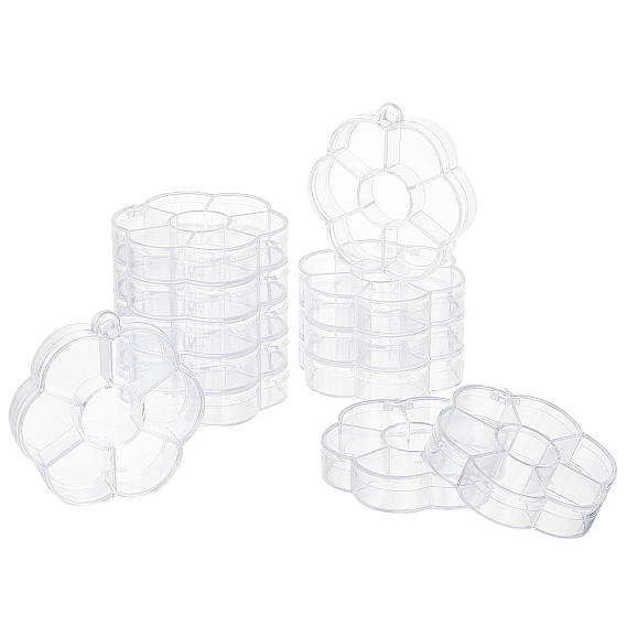 12Pcs Flower Plastic Bead Storage Containers, 7 Compartments