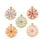 304 Stainless Steel Enamel Pendants, Flower Charms, with Rhinestone, Ion Plating(IP), Real 18K Gold Plated