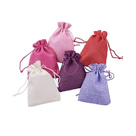 6 Colors Burlap Packing Pouches, Drawstring Bags