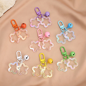 Mini Colorful Acrylic Pentagram Keychain with Painted Bell Pendant for Car Gift