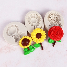 Food Grade Flower Silicone Molds, Fondant Molds, For DIY Cake Decoration, Chocolate, Candy, UV Resin & Epoxy Resin Jewelry Making, Sunflower & Rose