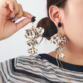Серьги-гвоздики в богемном стиле из сплава и ткани с леопардовым принтом, цветок, золотые