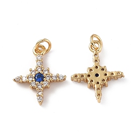 Brass Micro Pave Cubic Zirconia Charms, Real 18K Gold Plated, with Jump Ring, Star