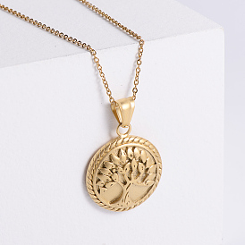 Ожерелья из нержавеющей стали с круглым кулоном в виде дерева жизни, религиозные украшения