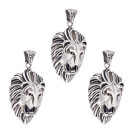 3Pcs 304 Stainless Steel Pendants, Lion