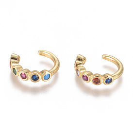 Golden Plated Brass Micro Pave Cubic Zirconia Cuff Earrings, Long-Lasting Plated