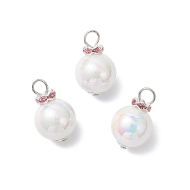 Имитация жемчуга акриловыми подвесками, круглые, с латунными бусинами-разделителями из стразов и железными штифтами с плоскими головками