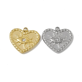 Vacuum Plating 201 Stainless Steel Pendants, with Rhinestone, Heart with Eye Charm
