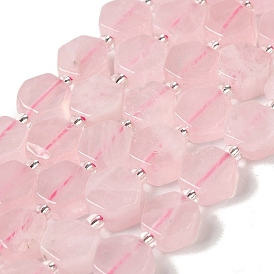 Natural Rose Quartz Beads Strands, Hexagon, with Seed Beads