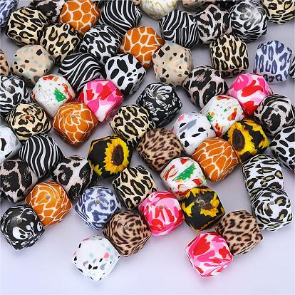 Colorful Pattern Printed Silicone Beads, Chewing Beads For Teethers, DIY Nursing Necklaces Making
