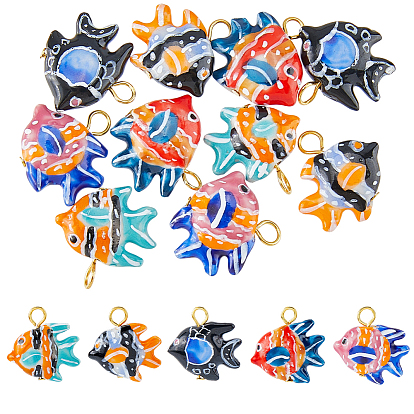 10шт 5цвета фарфоровые рыбки подвески. с железной фурнитурой, золотые