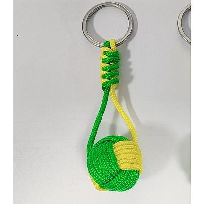 Polyester Cord Keychain, with 304 Stainless Steel Rings