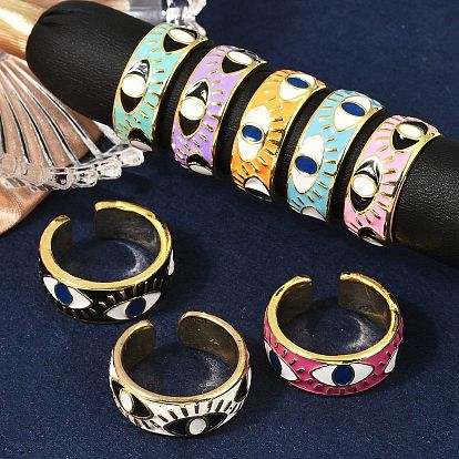 Глаз латунные эмалевые манжеты кольца, открытое кольцо для женщин, без кадмия, без никеля и без свинца, реальный 18 k позолоченный