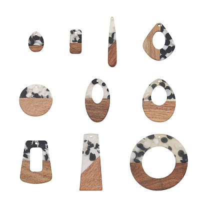 20шт 10 подвески в стиле прозрачной смолы и орехового дерева, воском, слеза и плоские круглые и трапециевидные и кольцевые, овальные и прямоугольные