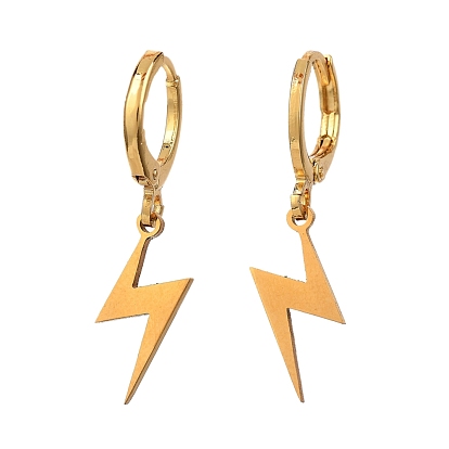 Brass Huggie Hoop Earrings, with 201 Stainless Steel Laser Cut Pendants and Cardboard Boxes, Lightning Bolt