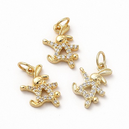 Rack Plating Brass Micro Pave Cubic Zirconia Charms, Rabbit Charm, with Jump Ring