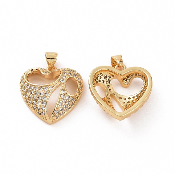 Латунные микропаве прозрачные подвески с фианитом, без кадмия и без свинца, сердце