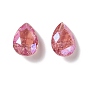 Crackle Moonlight Style Glass Rhinestone Cabochons, Pointed Back, Teardrop