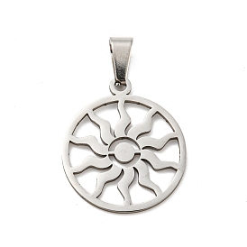 Laser Cut 304 Stainless Steel Pendants, Flat Round with Sun Charm
