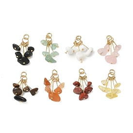 8 piezas 8 estilos de piedras preciosas mixtas naturales y colgantes de cristal y lampwork hechos a mano, Dijes de borlas con cuentas de chip y anillos de salto de acero inoxidable