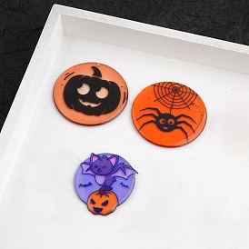 Halloween Theme Acrylic Pendants, Flat Round with Bat/Pumpkin/Spider Charms