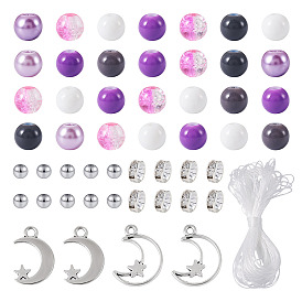 Наборы для изготовления браслетов своими руками, включая 1 пакетики со стеклянными бусинами, 50 шт. 201 бусины из нержавеющей стали, 50 шт. Латунные бусины-распорки со стразами, 12 подвески из сплава шт., 10м эластичная кристаллическая нить