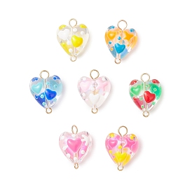 Подвески-коннекторы из прозрачного стекла ручной работы, сердечные ссылки, с латунными двойными петлями, разноцветные