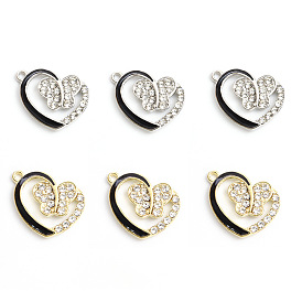 Alloy Rhinestone Pendants, with Enamel, Heart with Butterfly Charm