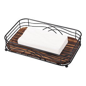 Wood and Iron Desktop Tissue Storage Holder, Rectangle
