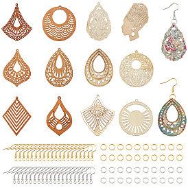DIY Exaggeration Earring Making Kits, Including Wooden Big Pendants & Chandelier Component Links, Iron Earring Hooks, Iron & Brass Jump Rings and Plastic Ear Nuts