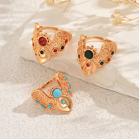 Геометрический дизайн латунные микропаве кубические цирконии регулируемые открытые манжеты кольца для женщин, золотые