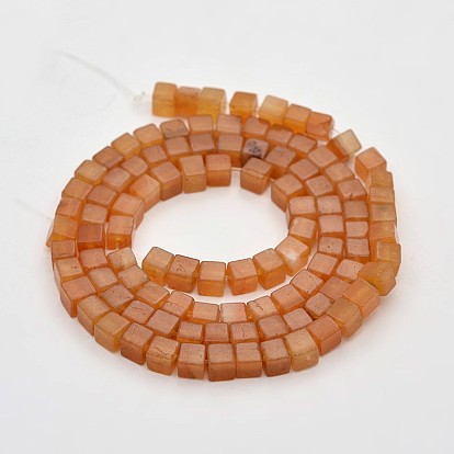 Cube Natural Red Aventurine Beads Strands, Dyed, 4x4x4mm, Hole: 1mm, about 94pcs/strand, 15.7 inch
