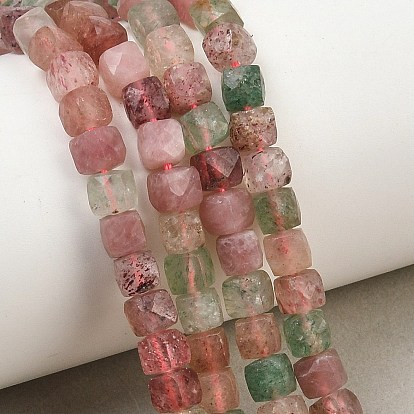 Natural Red and Green Strawberry Quartz Beads Strands, Faceted, Cube