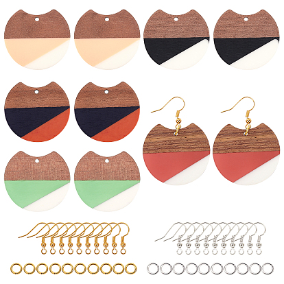 Kits de fabrication de boucles d'oreilles bricolage, y compris les pendentifs en résine et en bois, crochets et anneaux de saut en laiton, écart plat rond