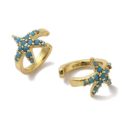Rack Plating Brass Micro Pave Cubic Zirconia Clip-on Earrings, Long-Lasting Plated, Lead Free & Cadmium Free, Starfish