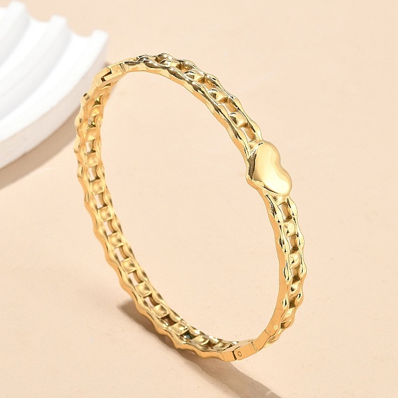 304 женские шарнирные браслеты из нержавеющей стали, сердце, ионное покрытие (ip)