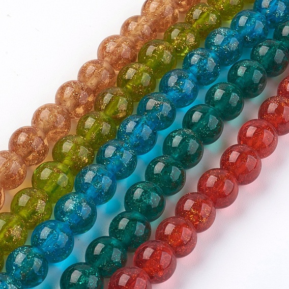 Handmade Gold Sand Lampwork Beads Strands, Round