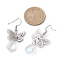 3 Pairs 3 Size Filigree 3D Butterfly Brass Dangle Earrings, Glass Teardrop Drop Earrings