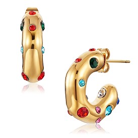 Aretes en forma de C con circonitas cúbicas, Pendientes de medio aro de acero inoxidable 430 chapados en oro para mujer